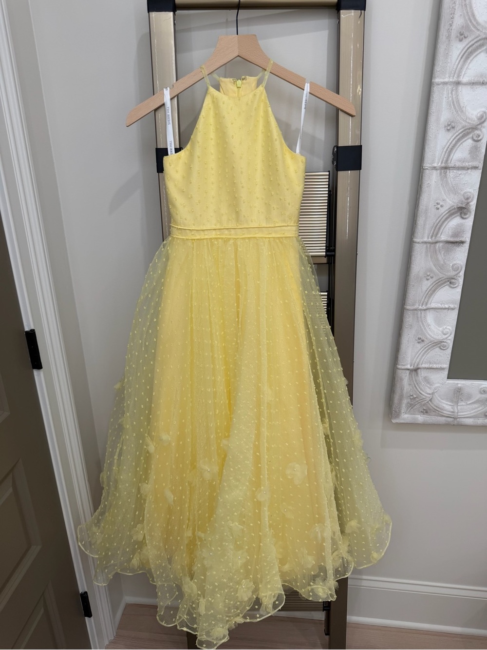 Sherri Hill Yellow Polka-Dot Tulle Halter Dress